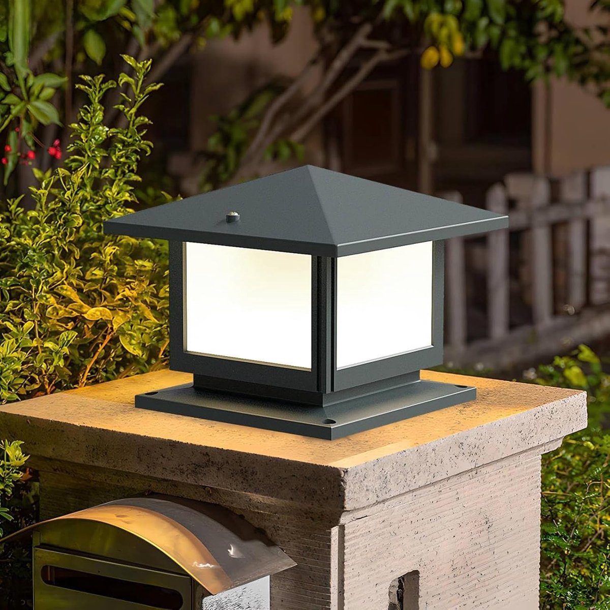 SnelShoppen - Outdoor Pedestal Lamp 12W, Grijze Gietaluminium Tuinpad Verlichting, E27 Fitting, Max 40W, IP45 Tuinlamp voor Terras, Oprit, Buiten