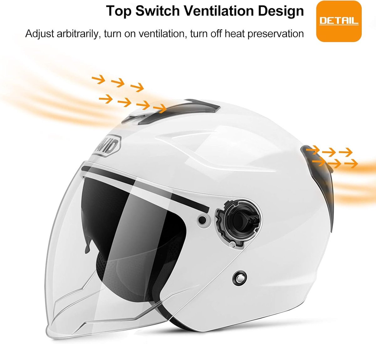SnelShoppen - Volwassen Motorhelm met Zonnevisier, Geschikt voor Elektrische Motoren, Scooters en Cruisers, Impactbestendig ABS en EPS Bekleding (Wit)