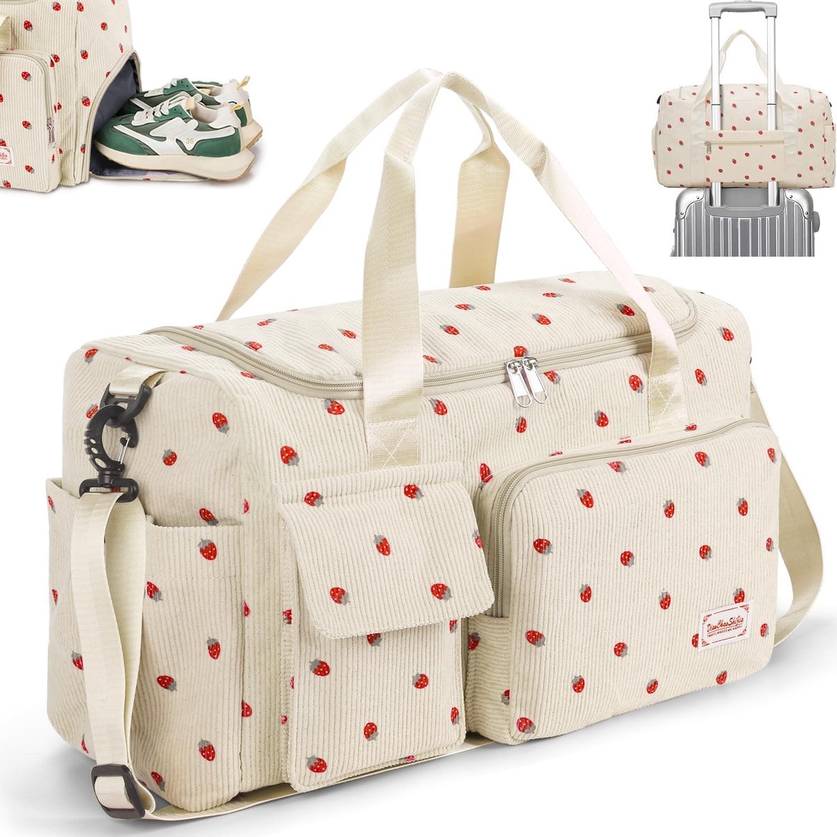 SnelShoppen - Sporttas Dames en Meisjes - Reisbagage met Schoenenvak en Nat Vak - Zwemtas - Fitness Tas - Beige - Handbagage voor Training en Gym