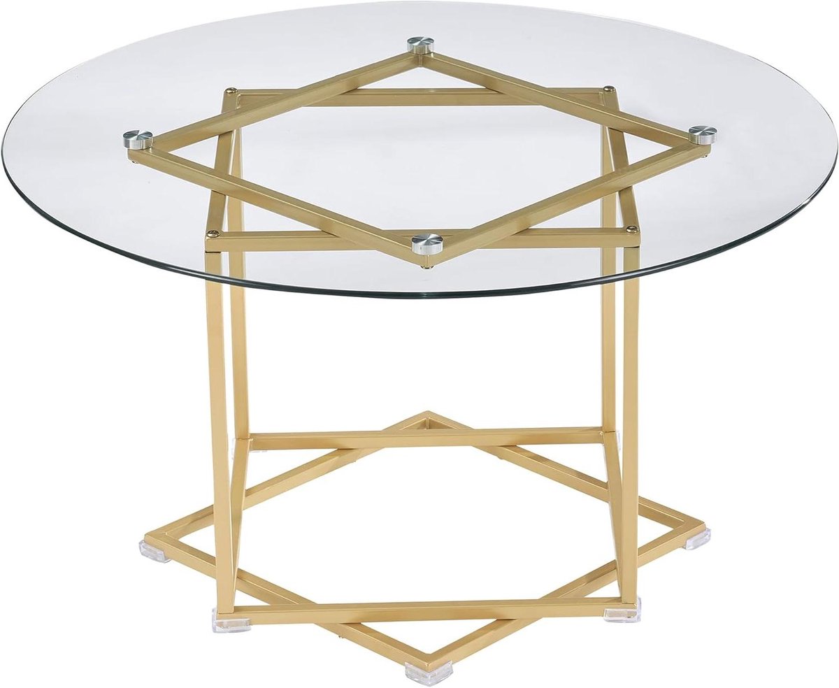 Salontafel Rond - Bijzettafel Glas - Woonkamer Decoratie - Gehard Glas - 80 x 80 x 45 cm - Champagne Goud