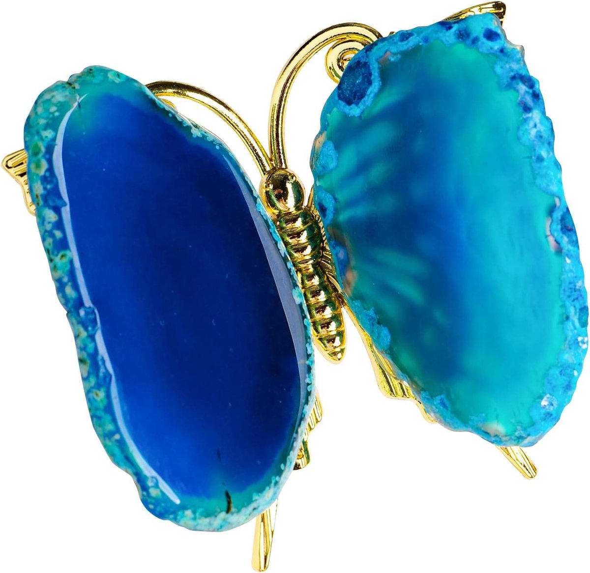 Agaat Vlinder Decoratie - Kristal Ornament - Woonkamer Aankleden - Handgesneden Uniek Design - 7 cm Breed - Blauw