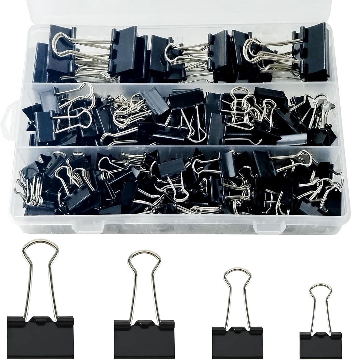 Thijox - 170 Stuks Foldback Klemmen Set 15 mm/19 mm/25 mm/32 mm - Zwarte Binder Clips - Multifunctionele Kantoorclips voor Documenten, School en Kanto