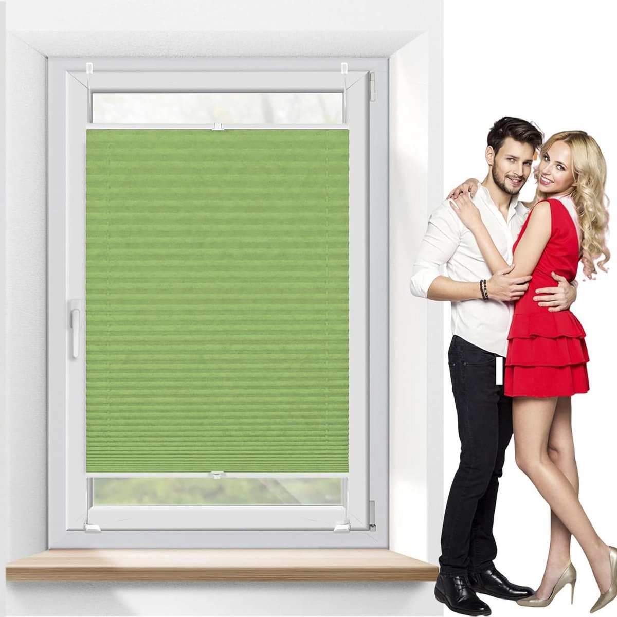 Plisségordijn - Raambekleding - Inkijk weren - Lichtdoorlatend - 80 x 115 cm - Groen