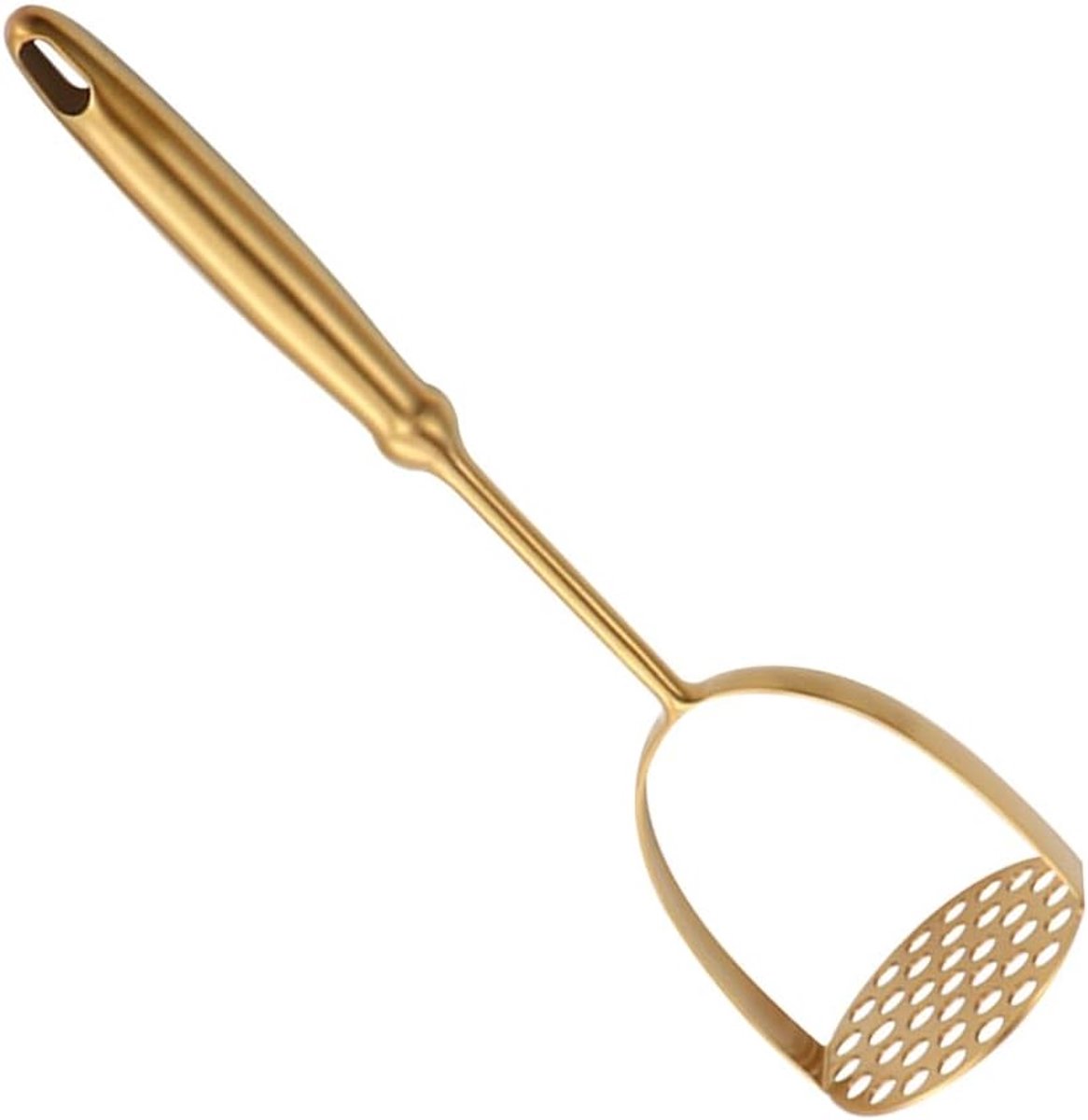 VHV - Aardappelstamper - RVS pureestamper - Multifunctionele keukenstamper - Voor aardappelen, avocado, bonen, groenten en fruit - 31.2cm - Goud