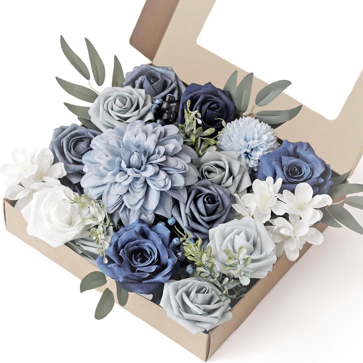 Kunstbloemen DIY Box - Nep Rozen Boeket - Decoratie Arrangementen - Handgemaakt Papier Materiaal - 30 Stuks - Blauw Zilver
