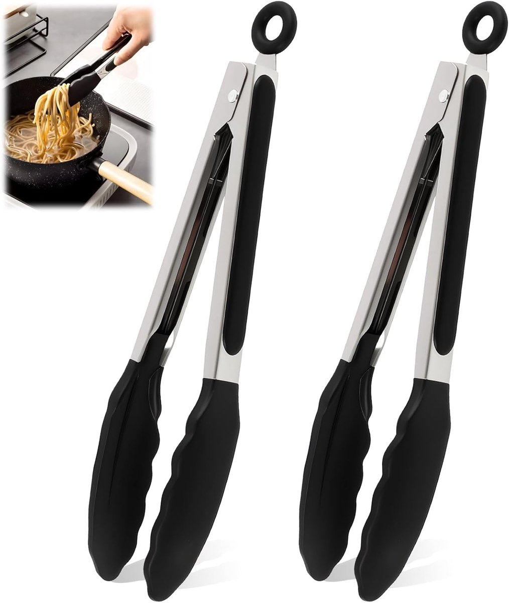 SnelShoppen - 28 cm Grilltangen - Hittebestendig met Siliconen Tips en RVS Handgreep - Non-Stick Koken, Grillen, Roosteren, Ideaal voor Vlees, Pasta e