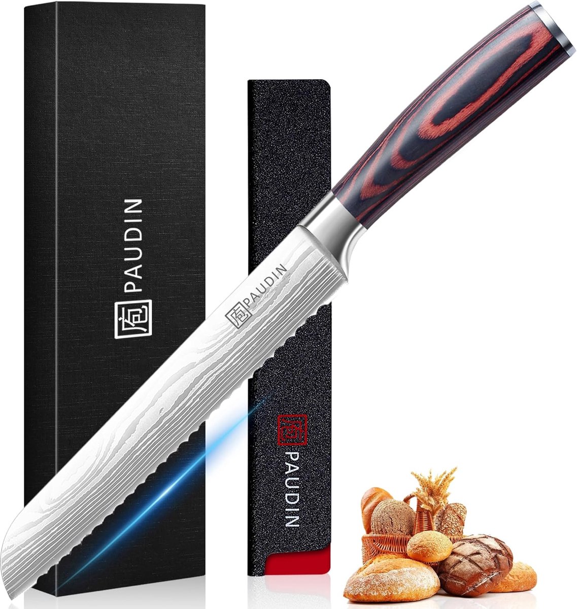 SnelShoppen - 8 Inch Broodmes - Ultra-scherp Serrated Mes van Duits Carbon Rijk RVS - Ergonomische Pakka Houten Handgreep - Ideaal voor Thuis Gebakken
