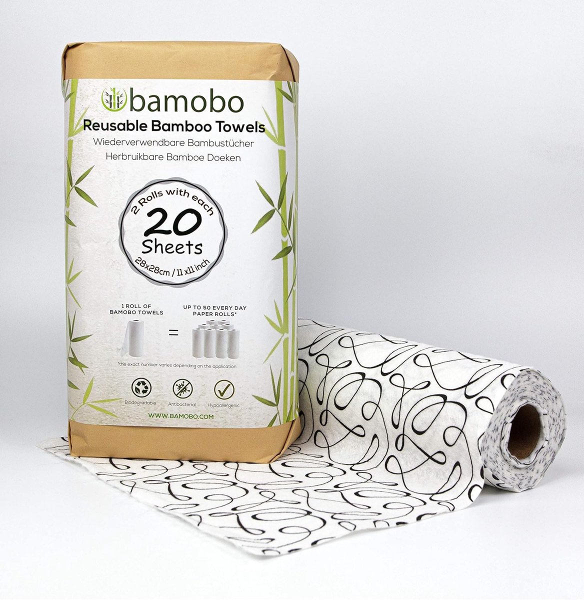Thijox - 2x 100% Bamboe Keukenrol Wasbaar | Vervangt tot 50 Huishoudelijke Rollen | Herbruikbare Papieren Handdoeken | Duurzame Multifunctionele Doeke