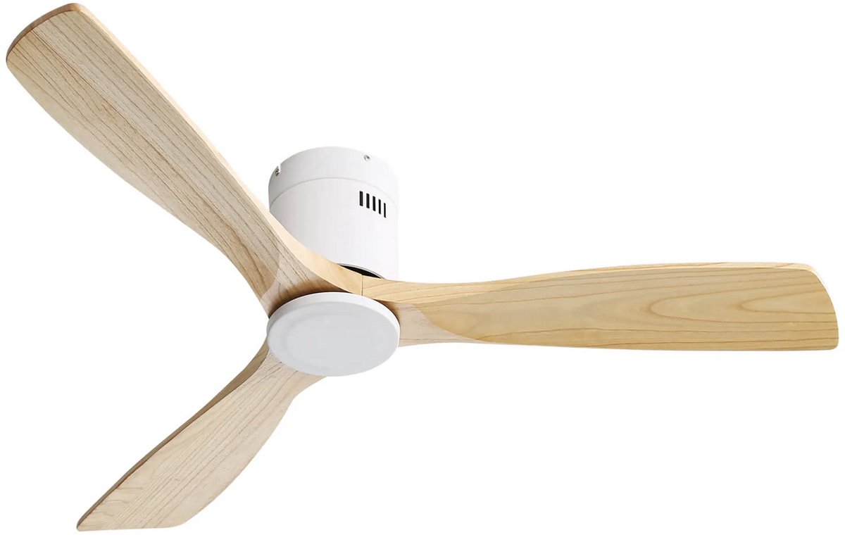 Plafondventilator 132 cm - met afstandsbediening - 6 snelheidsstanden - timer - zonder licht - 3 massief houten bladen