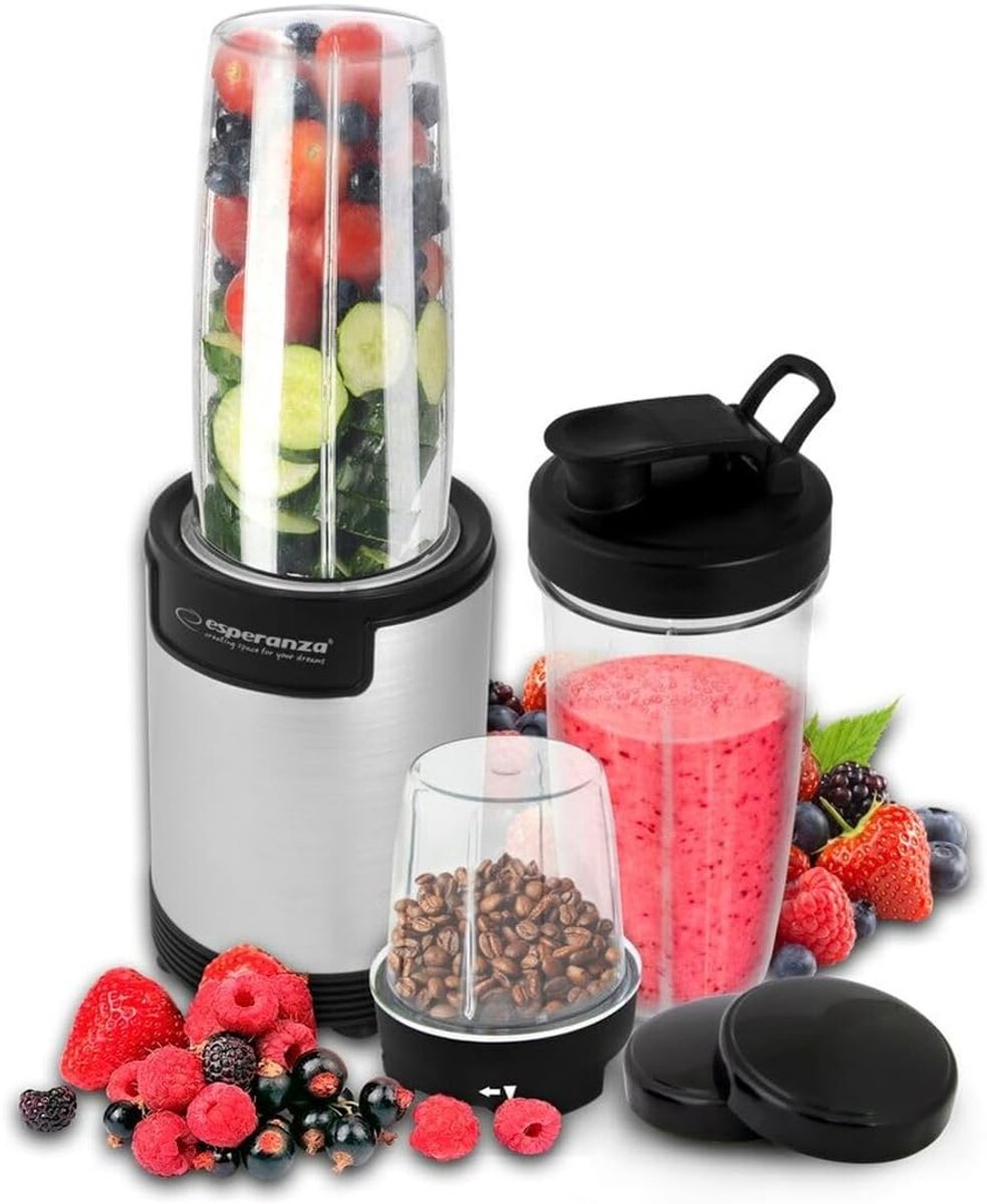 SnelShoppen - Nutri Blender / Personal Blender 900W Silver - 9in1 Keukenmachine voor Smoothies, Soepen, Sappen, IJs, en Kinderen - Ideaal voor Feest,