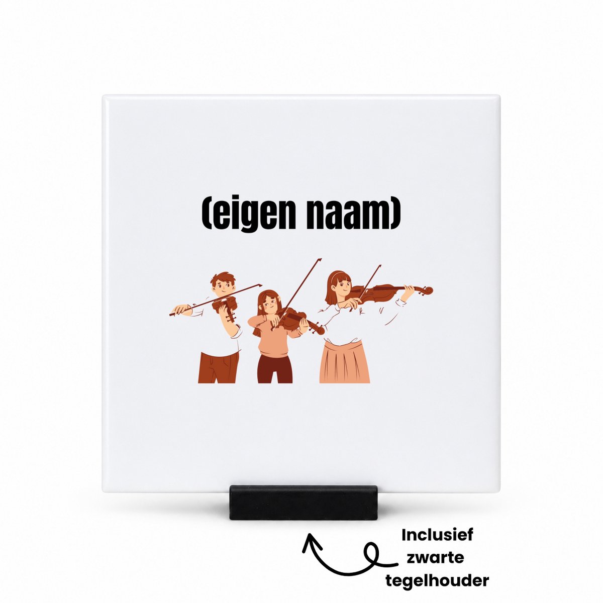 Hacebo 3 mensen met violen tegeltje met tegelhouder - Viool - muziek liefhebbers - tegeltjes met tekst - met eigen naam - de echte viool liefhebber - cadeau - kado - spreuktegels - 10.8x10.8 CM Wit