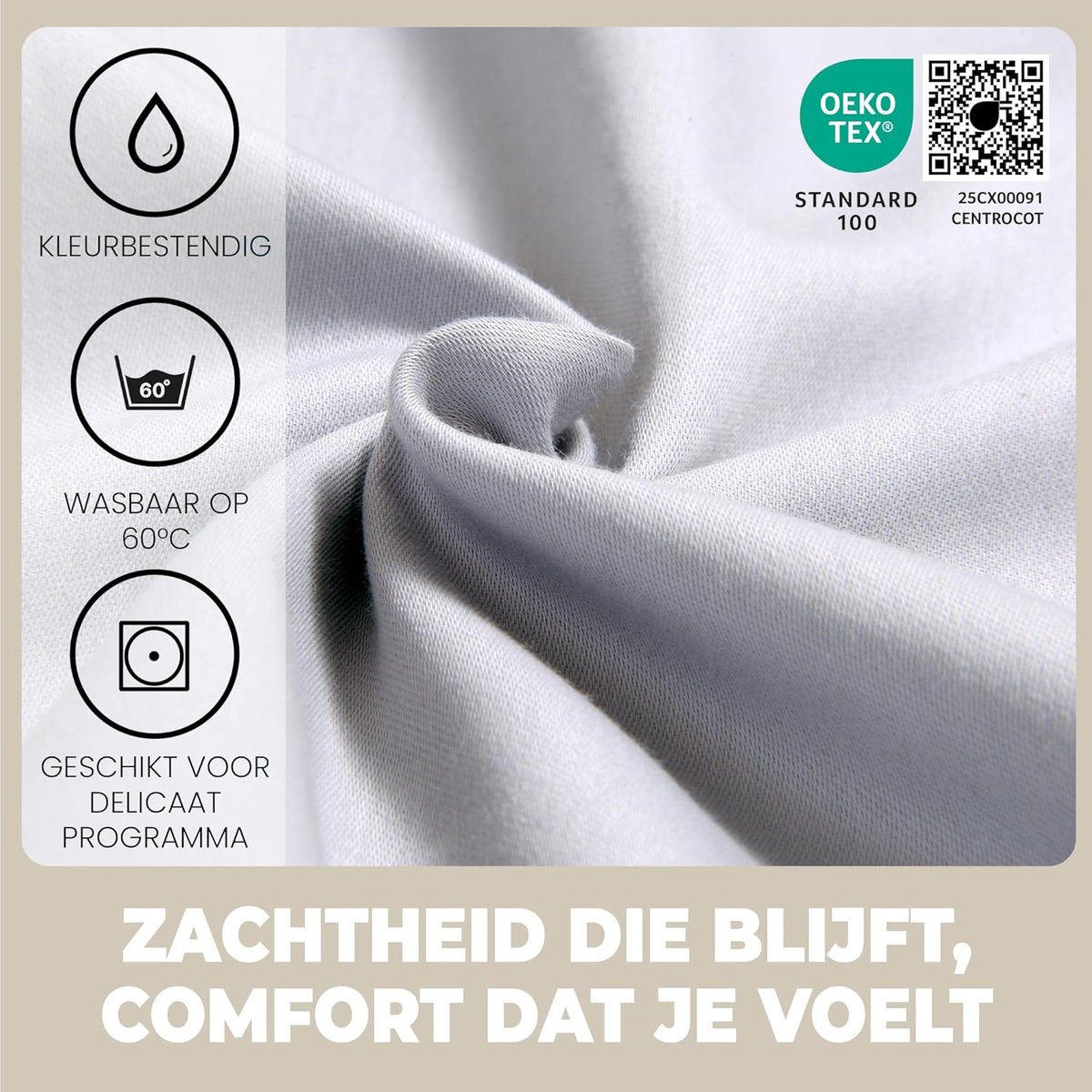 SnelShoppen - Fitted Sheet 120x190 cm voor Frans Bed, Lichtgrijs, 100% Katoen, Hypoallergeen en Ademend, Geschikt voor Matras tot 30 cm, Machinewasbaa