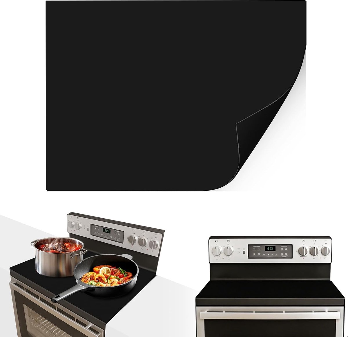 SnelShoppen - 78 x 52 cm Inductiekookplaat Beschermmat - Silicone Inductie Hob Bescherming - Hittebestendig, Vlamvertragend, Niet-slip, Zwart, Keuken