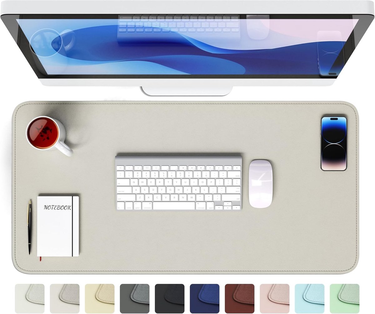 SnelShoppen - GOMIN Desk Pad 80 x 40 cm - PU Leer Muismat - Waterdicht en Antislip Bureau Mat - XXL Laptop Tafelmat voor Thuis en Kantoor - Grijs