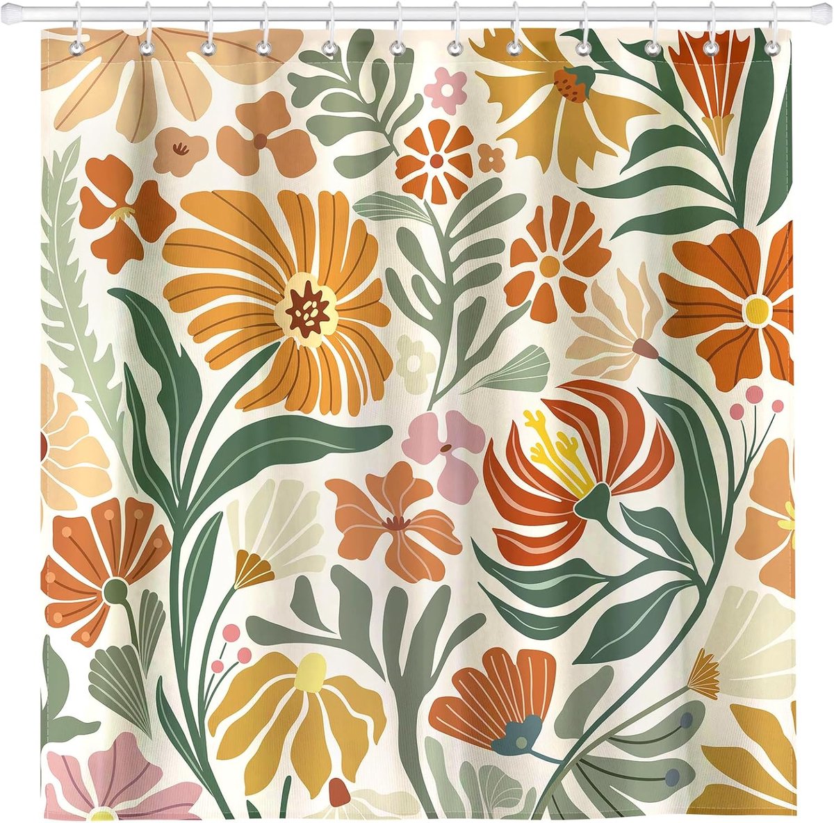 SnelShoppen - Douchegordijn Boho Bloemen Wasbaar 182 x 182 cm Polyester Waterdicht Badkamergordijn Decoratie voor Badkamer en Douche Inclusief 12 Insl