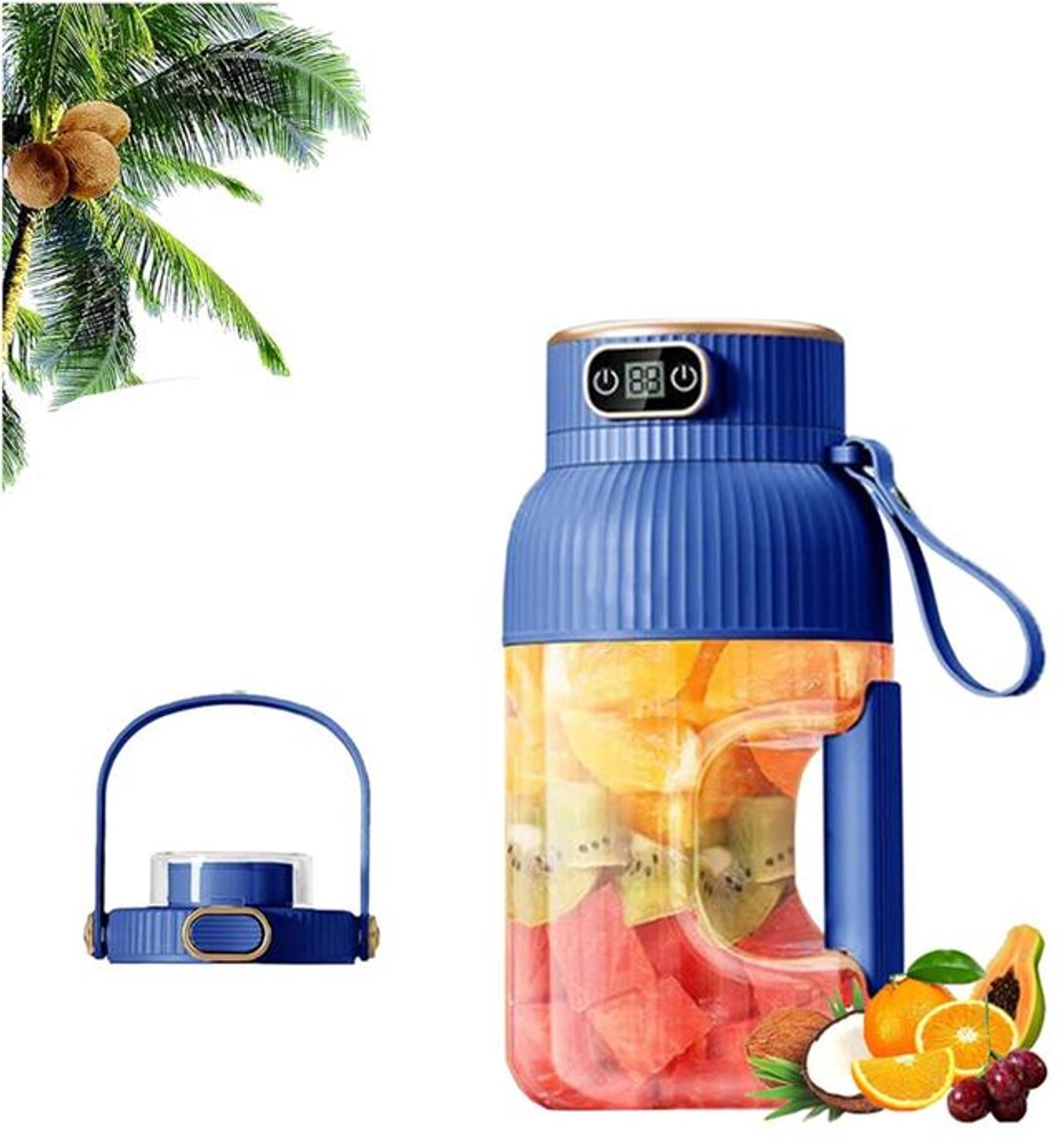 KZQ Draagbare Blender - Oplaadbare blender met digitaal display en grote capaciteit - USB-C-interface, automatische reiniging - Geschikt voor thuis, op reis en tijdens het sporten - 800ml-blauw