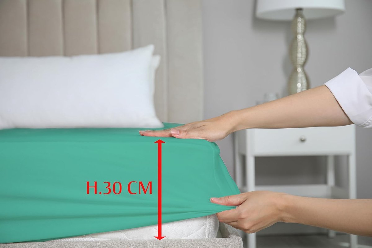 SnelShoppen - Fitted Sheet Franse Bed 130x200cm - 100% Katoen - Aquamarine - Maxi Hoek 30cm - Perfect voor Stijlvolle Slaapkamers