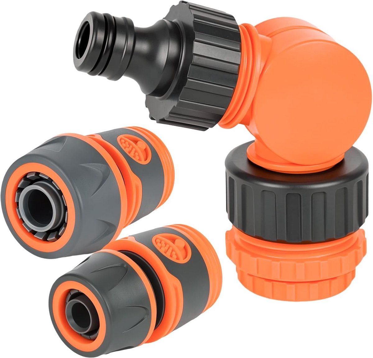 SnelShoppen - 3-in-1 Kraanverbinder Draaibaar Hoekkraanstuk 1/2 inch, 3/4 inch, 1 inch met 2 Tuinslangen 1/2 3/4 inch - Tuinslangaansluiting voor Tuin