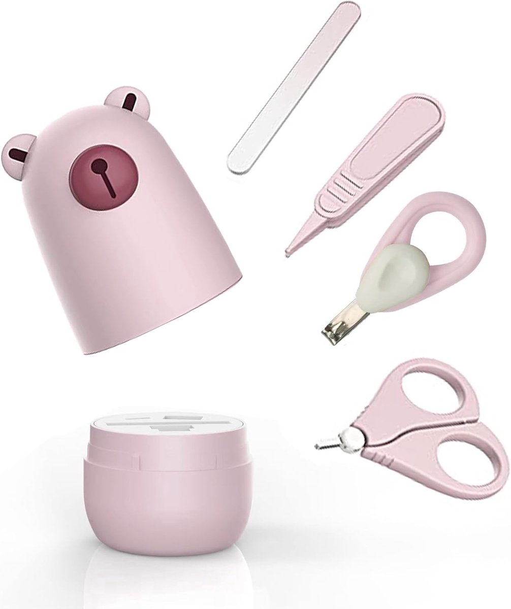 SnelShoppen - Baby Grooming Gift Set voor Nieuwe Ouders en Kinderen - Paars Beren Thema, Compleet met Nagelknipper, Haarborstel en Veiligheidspons