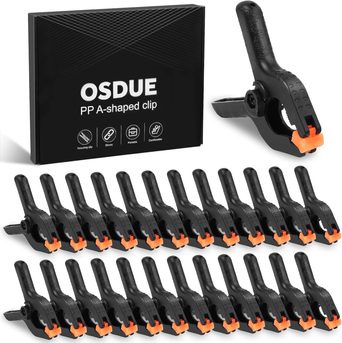 SnelShoppen - Set van 24 Nylon Spring Clips 6 cm - Extra Sterke Heavy Duty Klemmen - Verstelbare Klemmen voor Fotografie, Houtbewerking, Zwembad en We