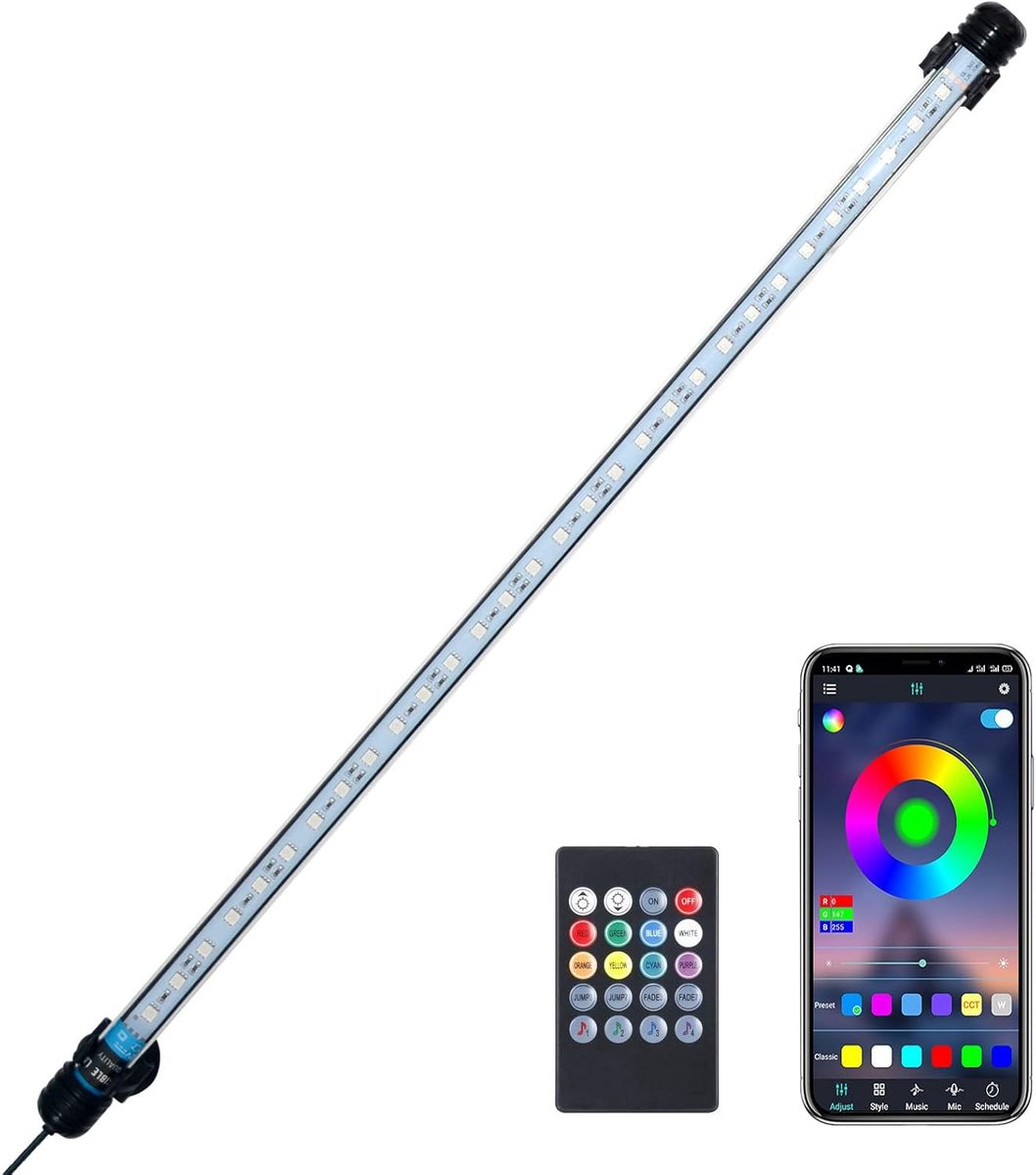 SnelShoppen - LED Aquarium Verlichting met Smart App, RGB Kleurverandering, Bluetooth Fish Tank Lamp, Dimbare Volle Spectrum 62cm, met Afstandsbedieni