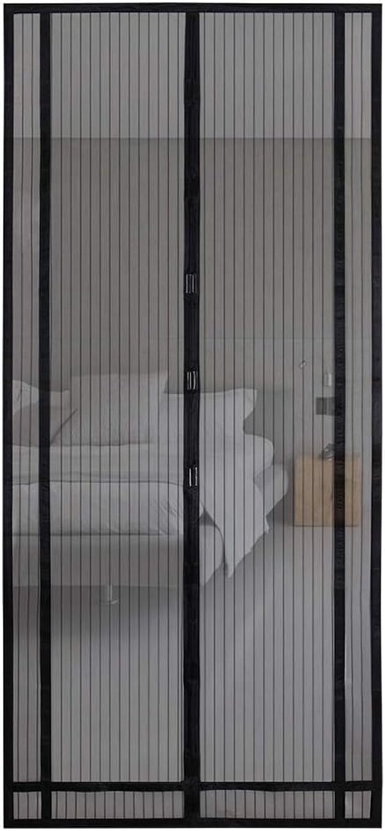 SnelShoppen - Magnetisch Vliegenraam voor Balkondeur, Geen Boren, Maat 100 x 220 cm, Zwart met Verbrede Plakstrip, Insectenbescherming, Vliegenscherm