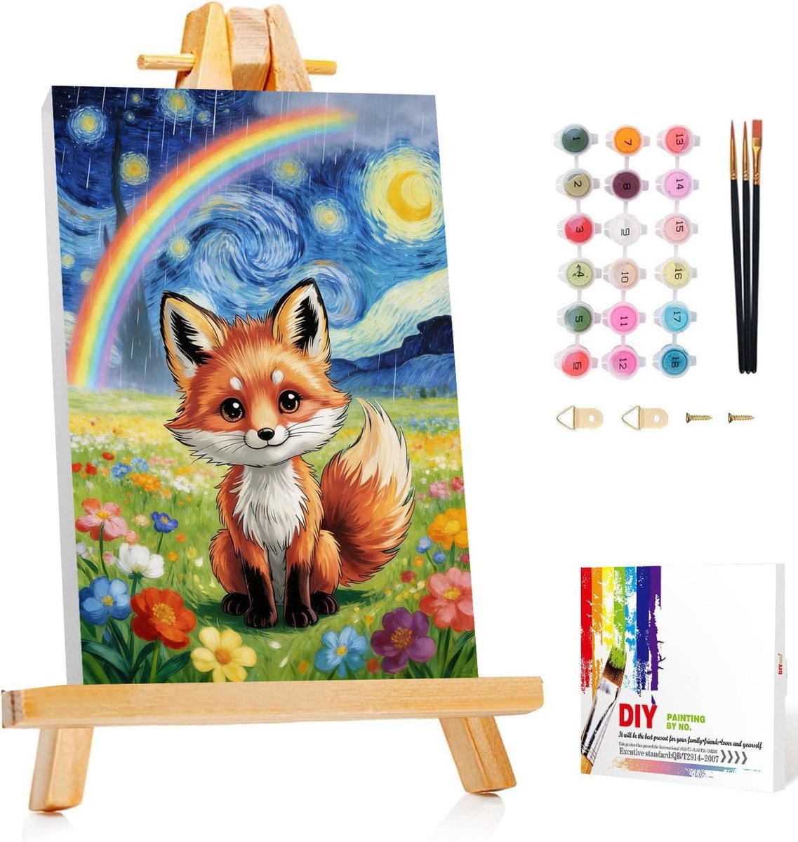 SnelShoppen - Schilderen op Nummer Fuchs voor Kinderen 7+ met Lijst en Schildersezel, Dieren Knutselset 20x20 cm, Doe-Het-Zelf Cadeau voor Feestdagen