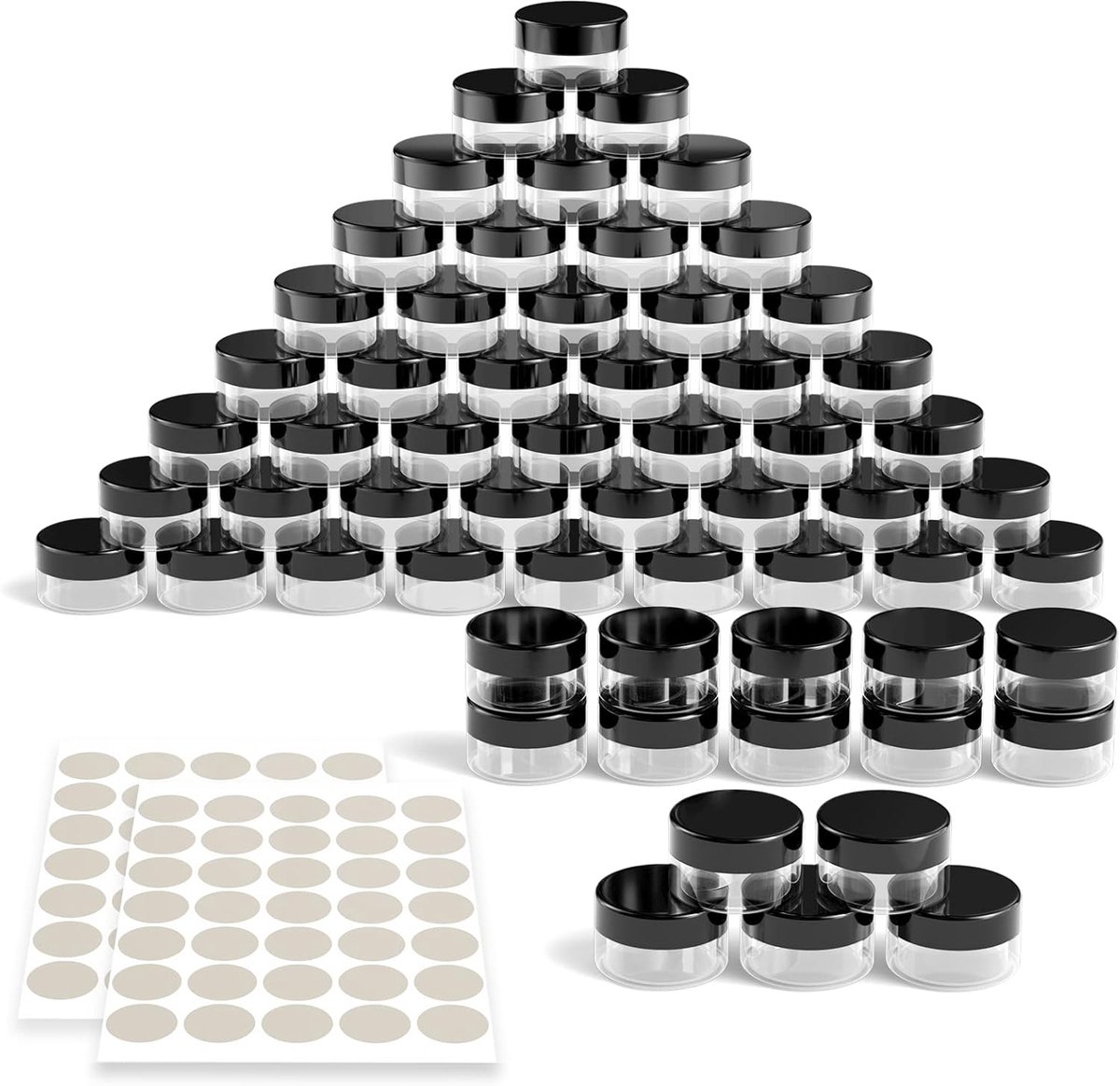 SnelShoppen - 60 Stuks Lege Crèmepotjes 10g 10ml Transparante Potjes met Schroefsluiting en Stickers - Perfect voor Make-up, Crèmes, Lotion, Minikaars