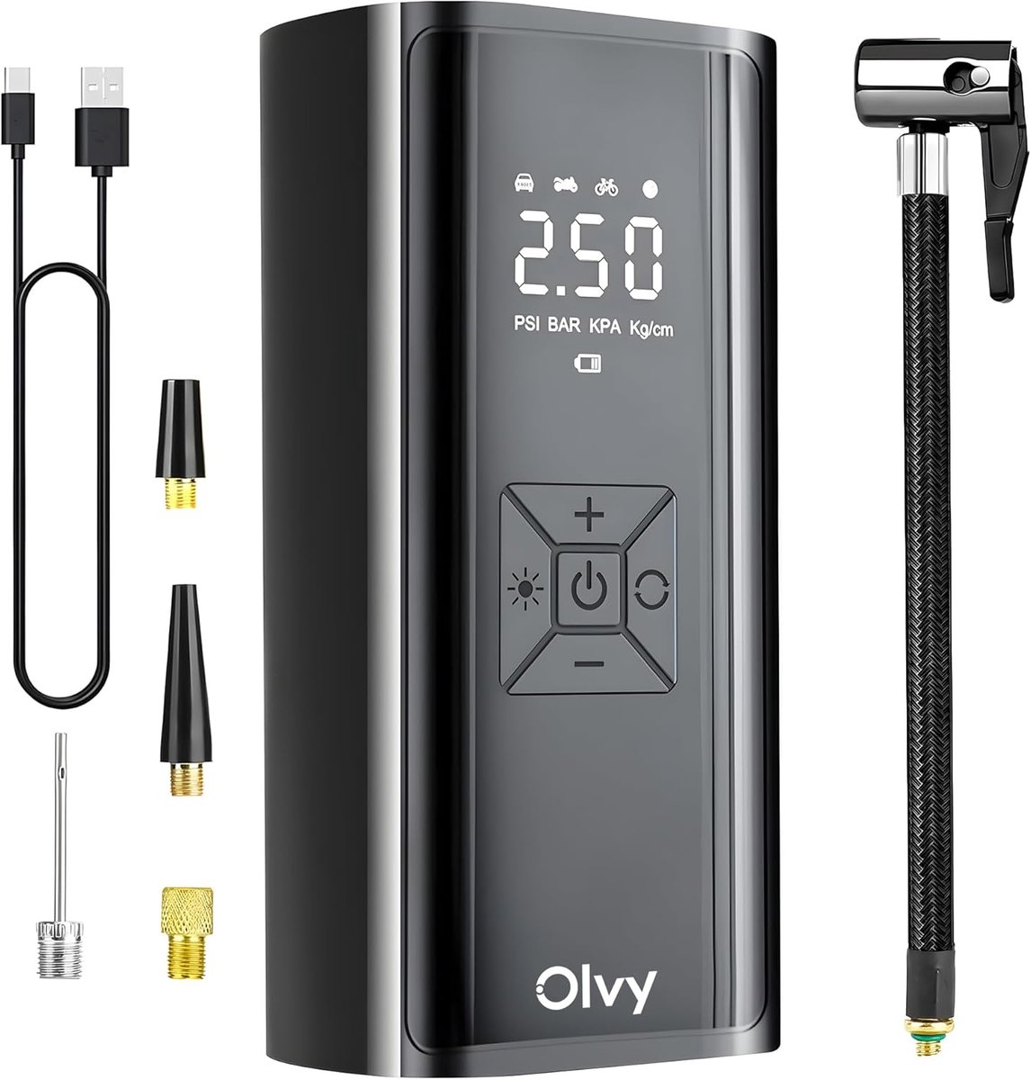 SnelShoppen - Draagbare Luchtcompressor - Elektrische Bandenpomp 7000 mAh - Voor Auto, Motor, Fiets, Bal, Luchtbed - Compact en Handzaam