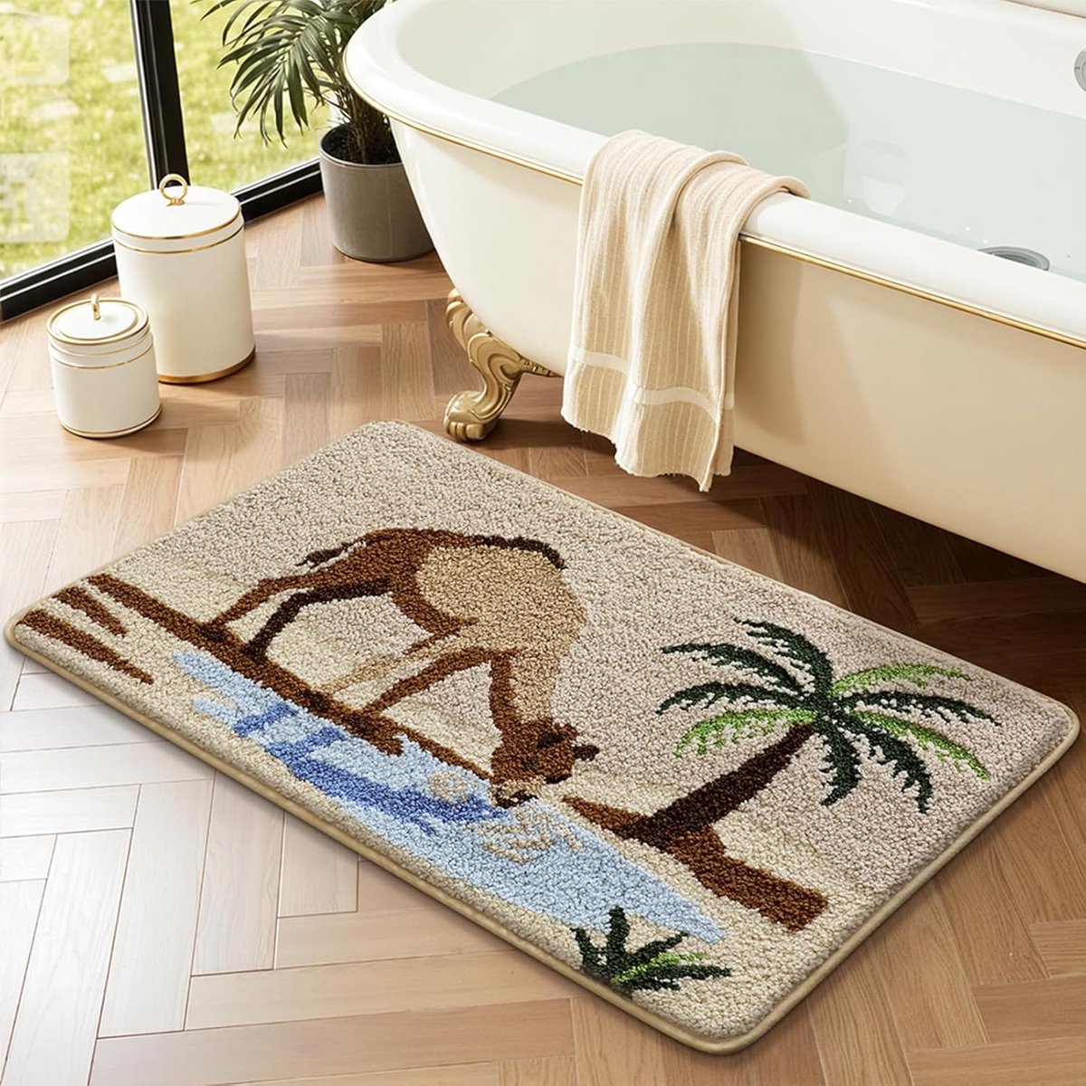 SnelShoppen - Vloerkleed Badmat Antislip 50x50 cm - Zachte Bloementapijt voor Badkamer, Woonkamer, Toilet - Hoge Hygroscopiciteit, Woestijnkamel Kleur
