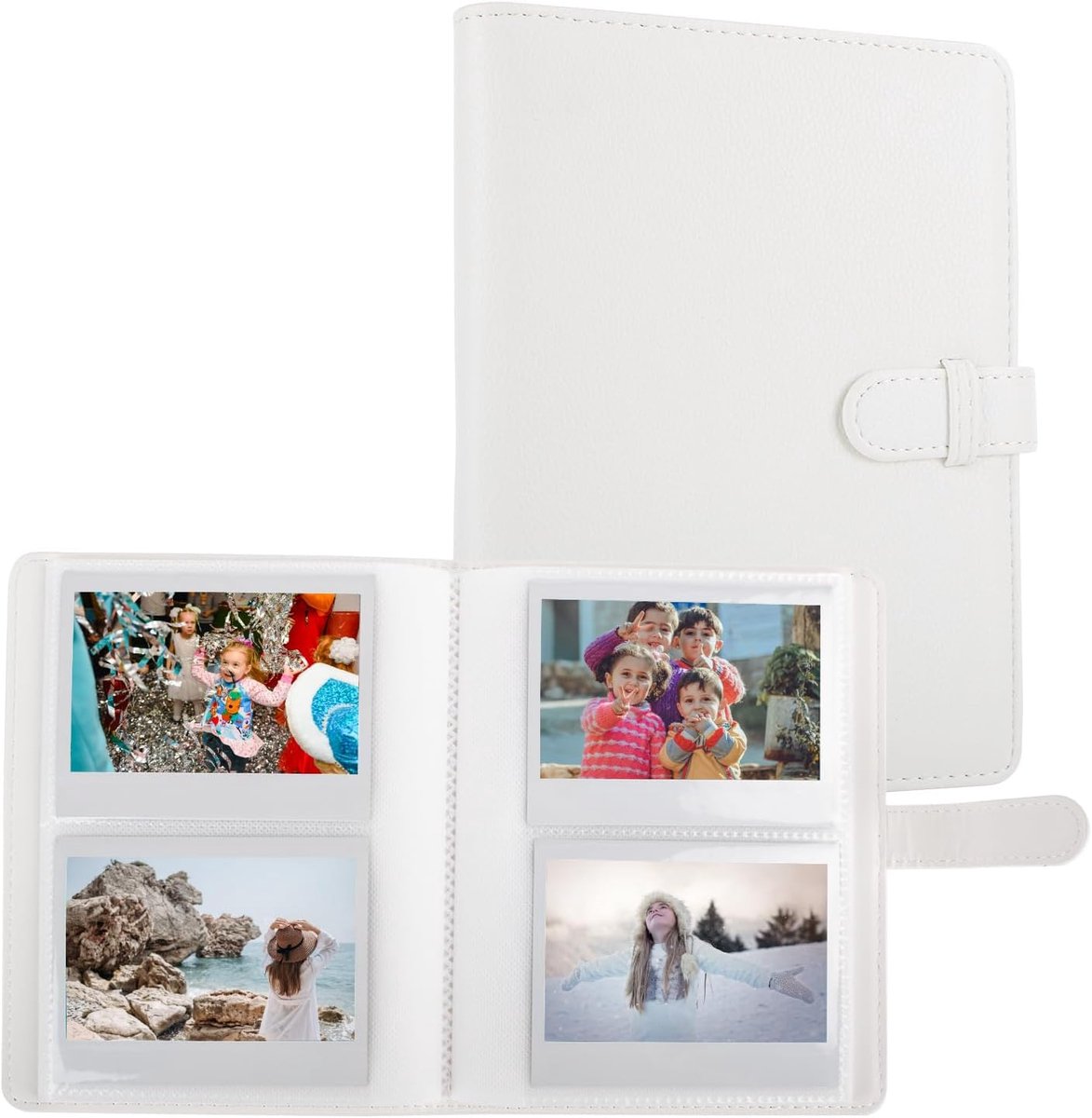 SnelShoppen - Fotoalbum voor Instax Wide EVO/Wide 400/Wide 300/Wide 210 Camera - PU Lederen Album met 80 Vakken voor 5 Inch Films in Wit - Lychee Text