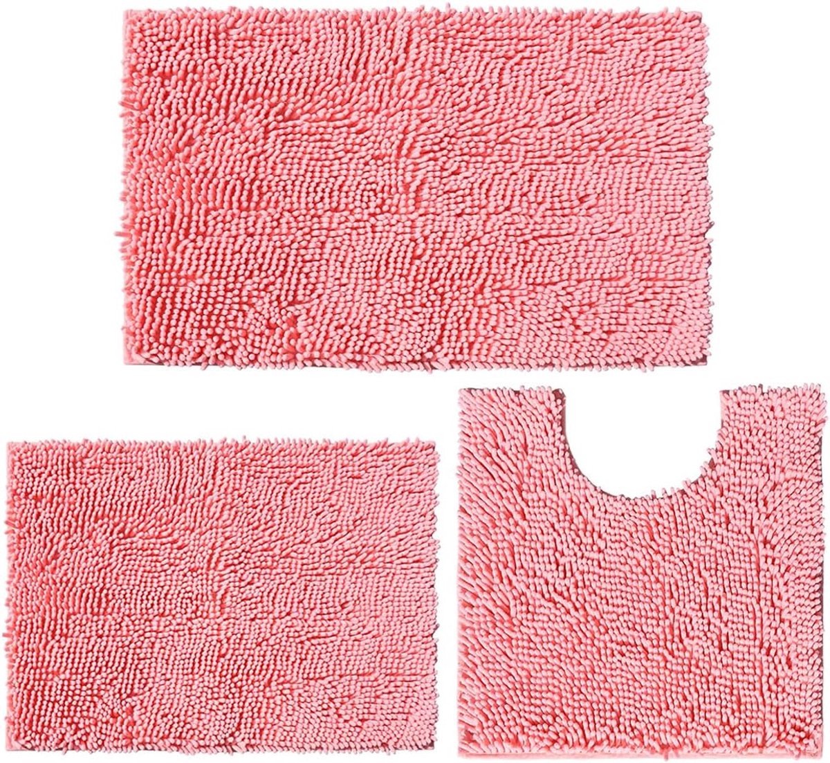 SnelShoppen - Set van 3 Antislip Badmatten Chenille, Zacht en Absorberend, 50x80cm, 40x61cm en U-vormige Toiletmat 50x50cm voor Badkamer en Slaapkamer