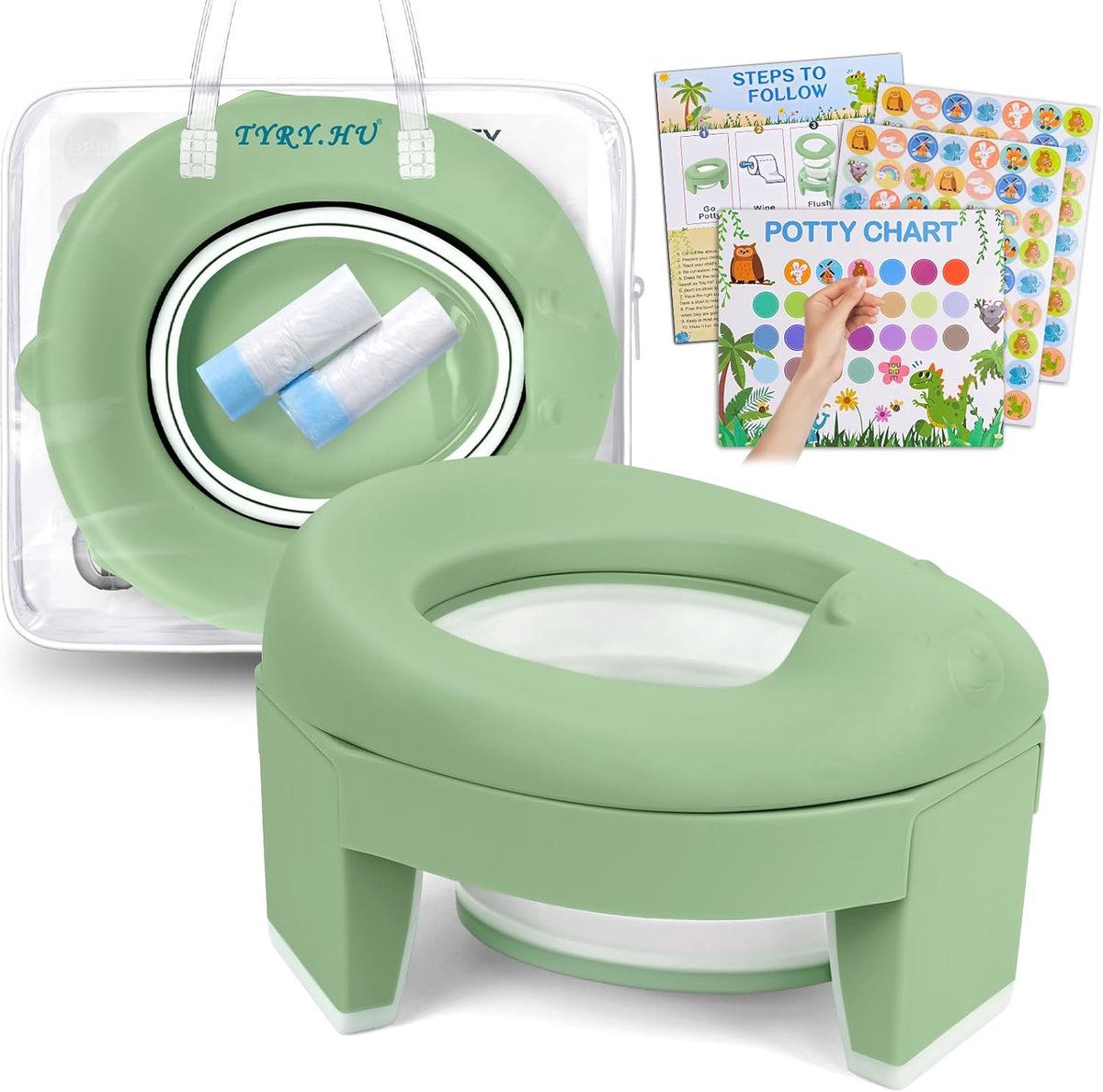 SnelShoppen - Toiletbril voor Kinderen 3-in-1, Opvouwbaar, Potty Training Zitje voor Peuters, Draagbaar Reistoilet met Tas en Wegwerp Vuilniszakken (G