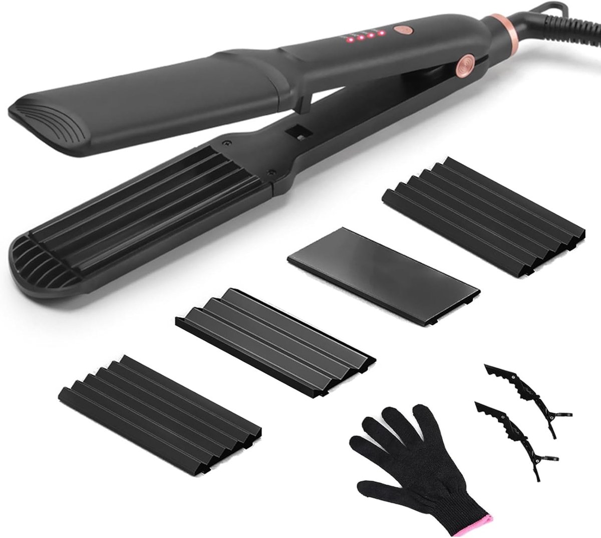 SnelShoppen - 4-in-1 Styler - Keramiek Turmalijn Stijltang, Krultang, Golftang & Plooitang - 4 Temperatuurinstellingen - Draagbaar voor Alle Haartypen