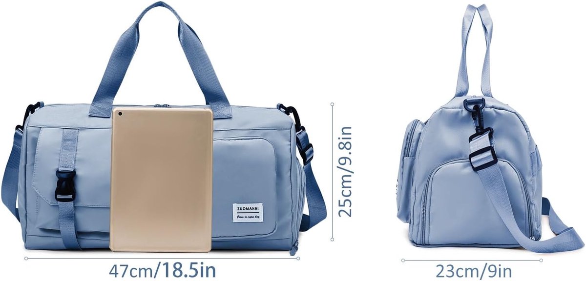 SnelShoppen - Travel Duffel Bag - Vouwbare Gymtas - Weekend Bag - Lichtgewicht - Nat en Droog Compartimenten - Blauw - Sporttas voor Fitness, Yoga, Re
