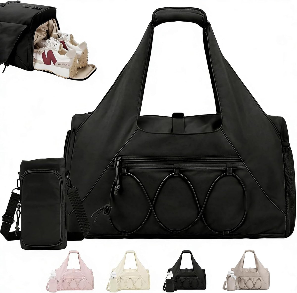 SnelShoppen - Dames Sporttas, Reisbagage, Lichtgewicht Sporttas met Schoencompartiment, Grote Weekendtas, Handbagage voor Workout, Yoga, Fitness, Zwar