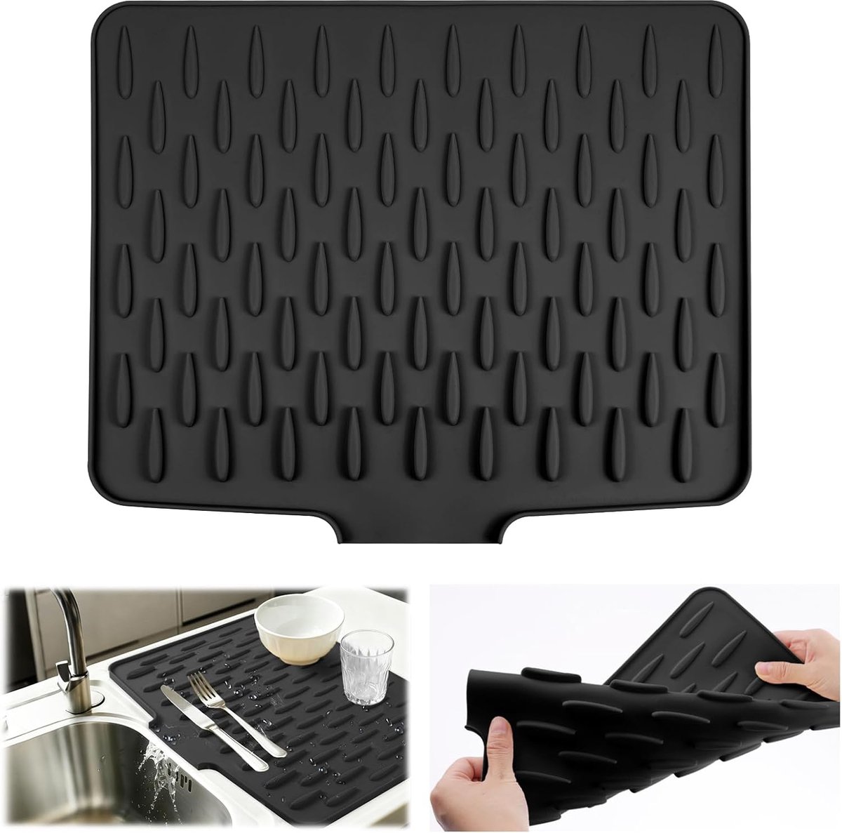SnelShoppen - Silicone Draining Mat, Hittebestendige Afvoer Mat, Vlekvrije Aanrechtbeschermer, Droogmat, Antislip Keukenafwasrek voor Aanrecht, Gootst