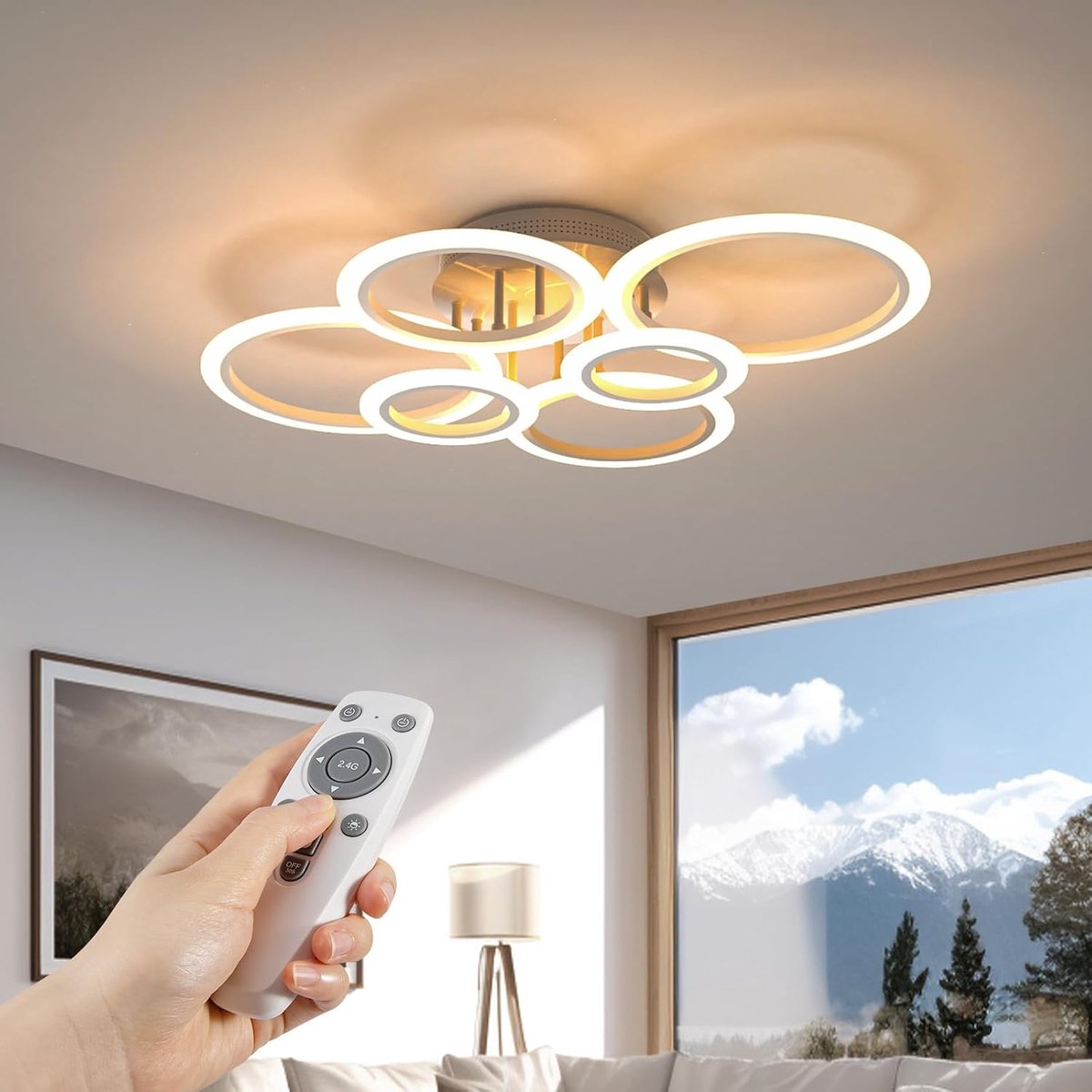 SnelShoppen - LED Plafondlamp 72W Dimbaar, Creatief Acryl Design met 6 Ringen, Moderne Verlichting voor Slaapkamer, Woonkamer, Kantoor en Studie
