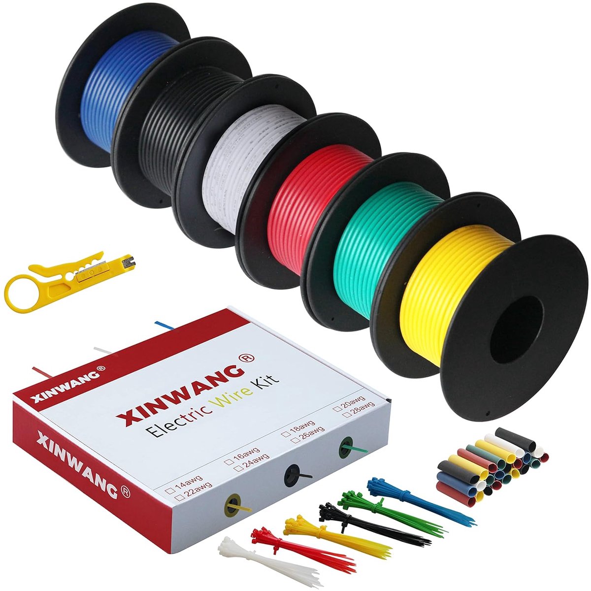 SnelShoppen - Elektrische Kabels, Flexibele 22AWG Tinned Copper Draad, 0.35mm², 6 Kleuren, 8m per Spoel, DIY Projecten, Perfect voor Huishoudelijk Geb