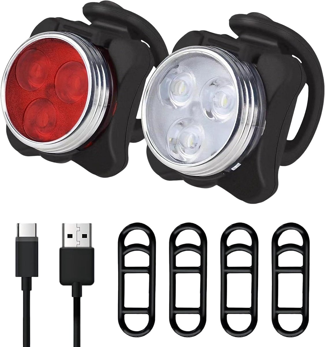 SnelShoppen - Set van 2 USB Oplaadbare LED Lichten, Waterdicht en Compact - Ideaal voor Wandelen, Kinderwagens, Rugzakken en Outdoor Activiteiten