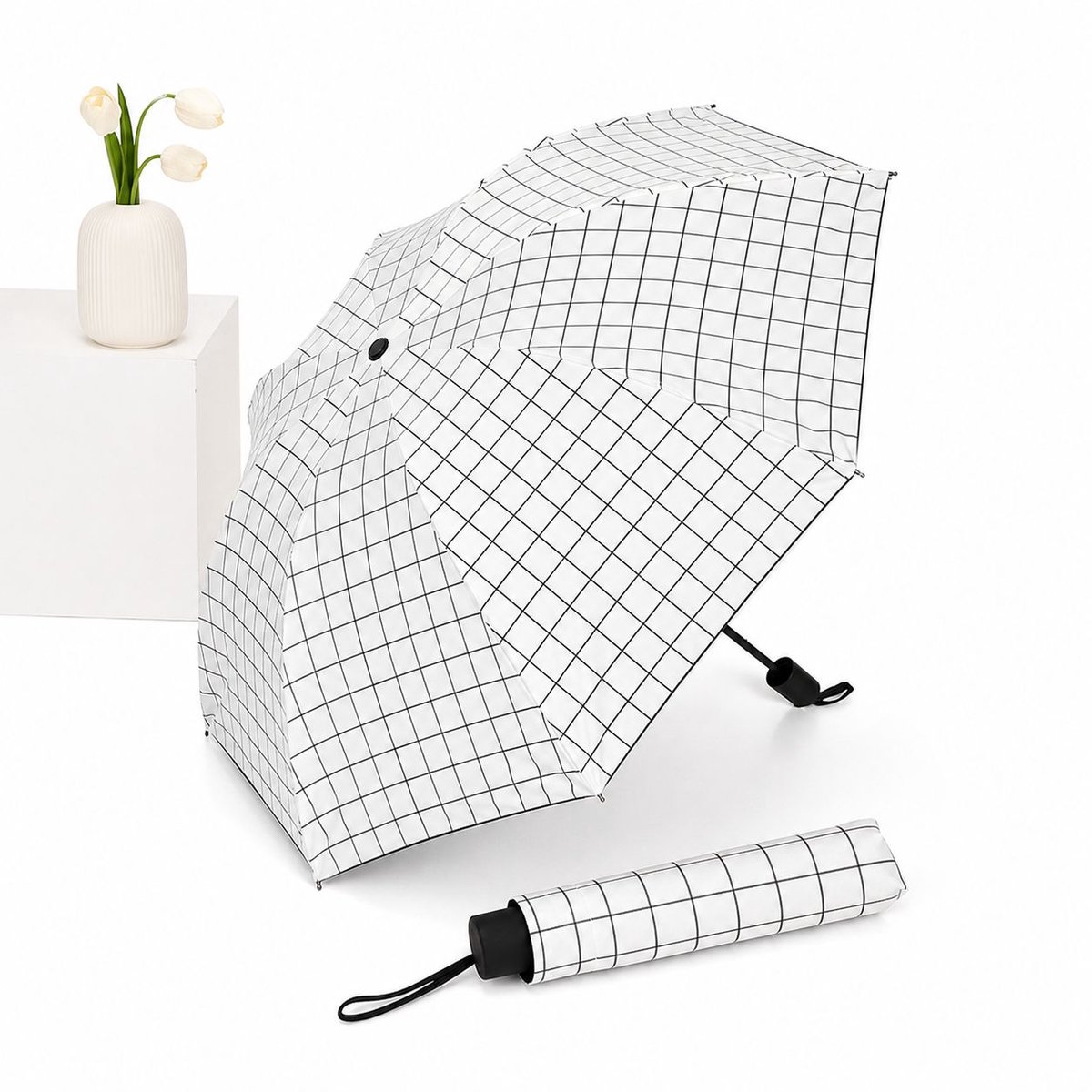VHV-Zonne- en Regenparaplu met Black Vinyl Coating - Compacte UV-werende Paraplu - Windbestendige Parasol voor Dames en Heren - 95cm Diameter - Lichtgewicht Reisparaplu