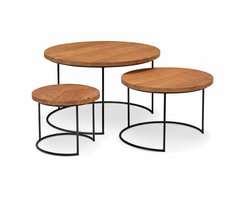 Wooodz Salontafel Set van 3 Rond - Industriële Koffietafel Mangohout