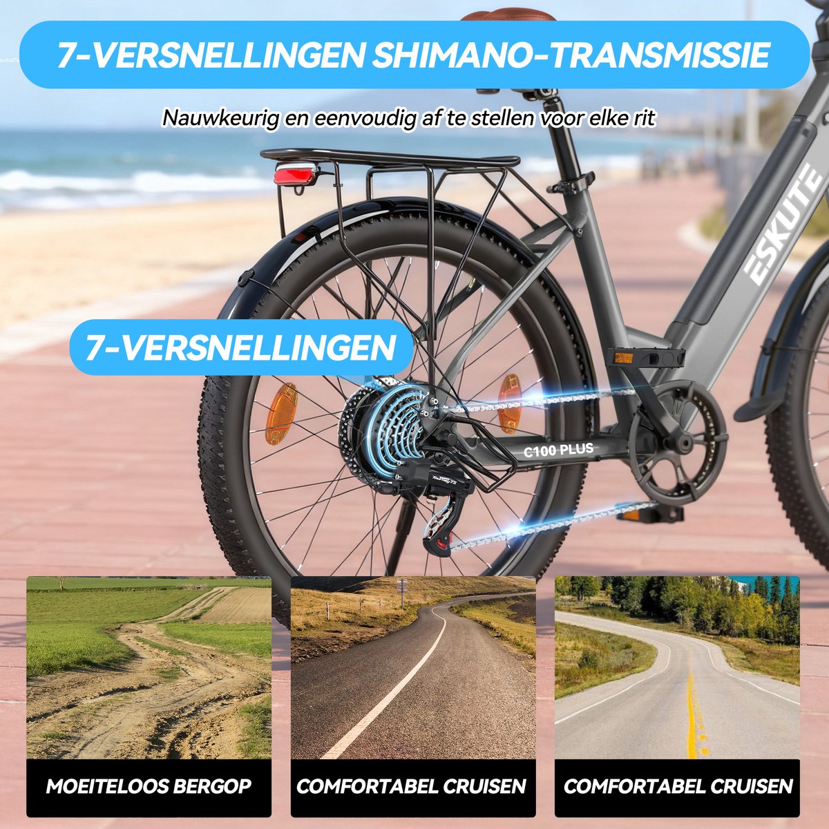 SMARTAI E-bike - 26 inch elektrische fiets - tot 100km - Grijs thumbnail 4