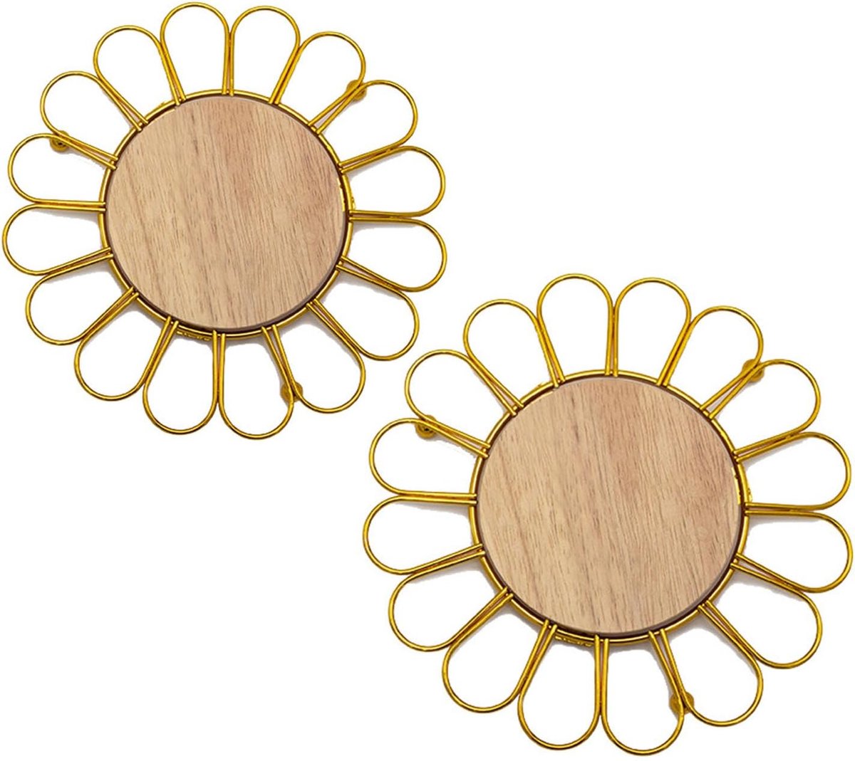 Thijox - Set van 2 Ronde Hittebestendige Pannenlappen - Onderzetters voor Hete Potten - Keukenwerkblad Beschermer - Goud met Bloem Motief - Duurzaam R