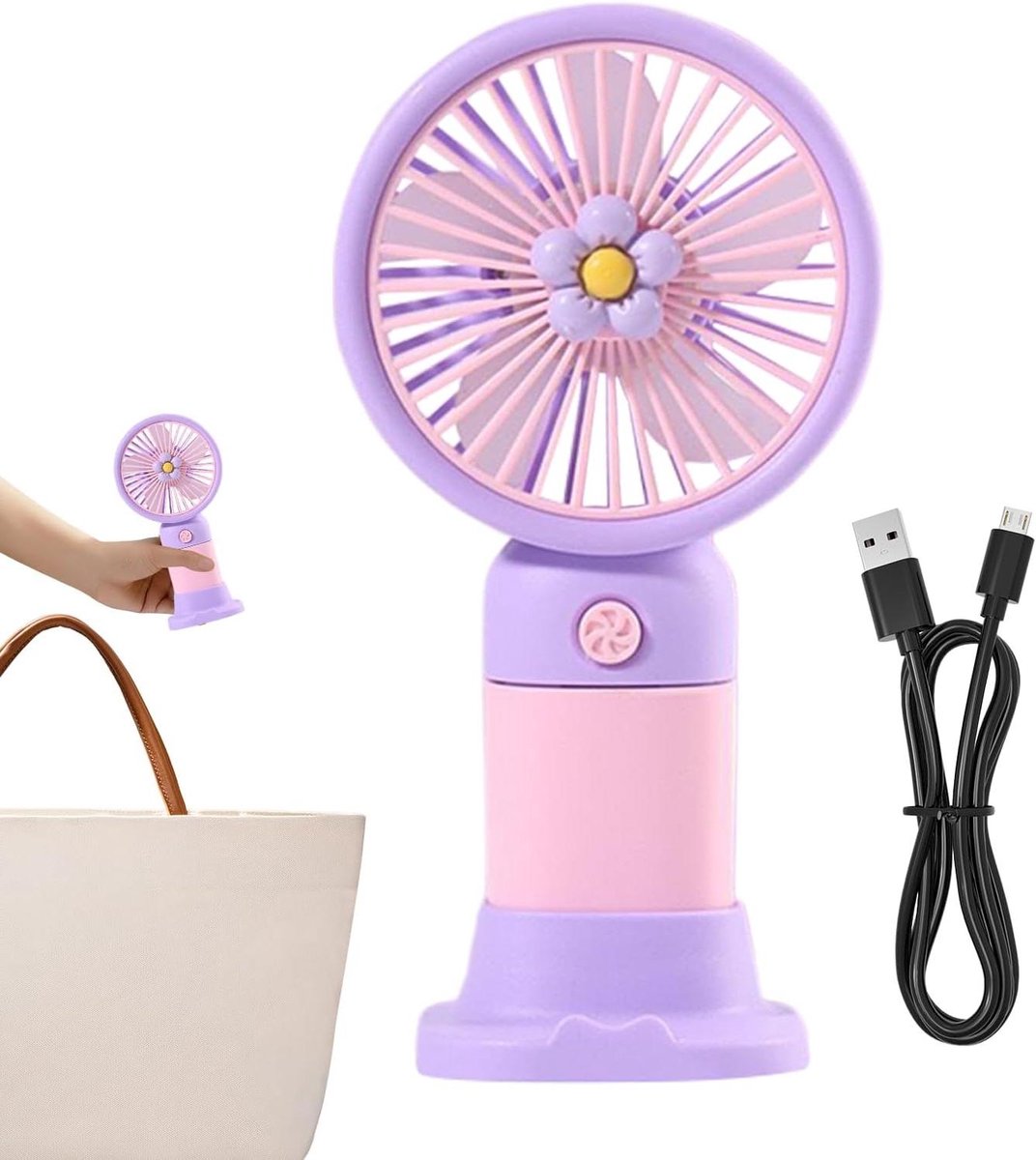 Kleine Ventilator - Handheld Fan - Persoonlijke Verkoeling - Geruisloze Werking - 47x82x47 cm - Paars