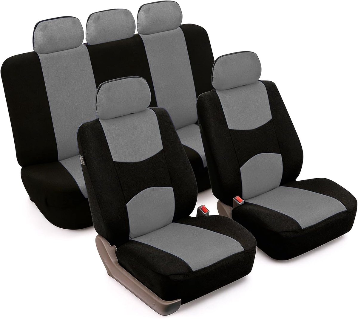 Autostoelhoezen, 5-zits beschermhoezen Ademend Comfortabel, Voor- en Achterauto-stoelhoezen en Kopsteunen, Bescherming Vuilafstotend (Grijs)