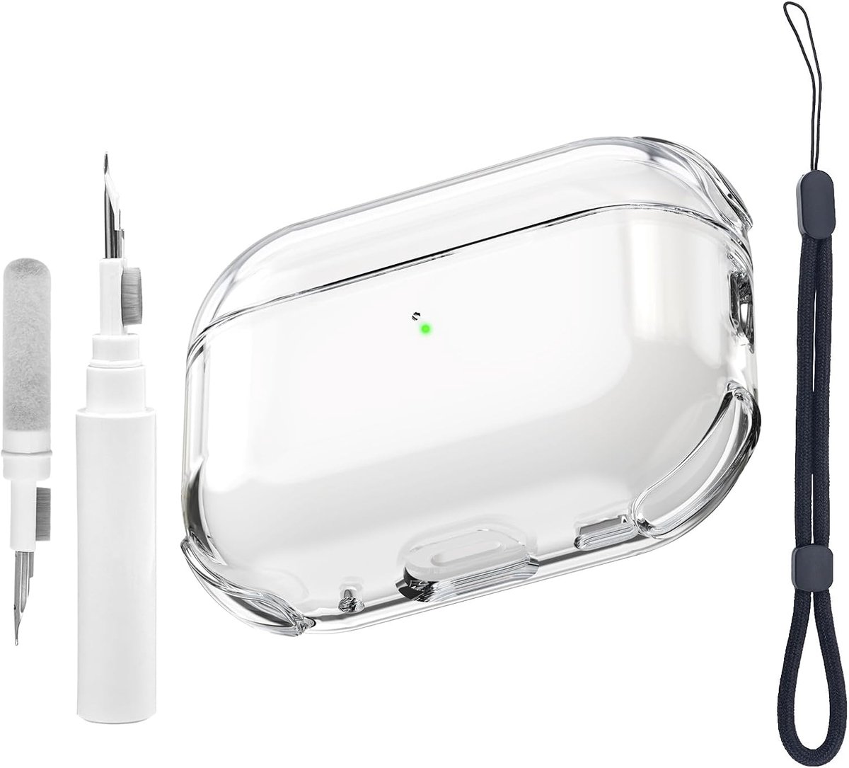 Transparante hoes compatibel met Airpods Pro 3e generatie met reinigingsset, beschermhoes compatibel met Airpods Pro 3 met polsband (Clear)