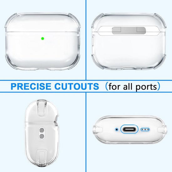 Transparante hoes compatibel met Airpods Pro 3e generatie met reinigingsset, beschermhoes compatibel met Airpods Pro 3 met polsband (Clear) — afbeelding 2