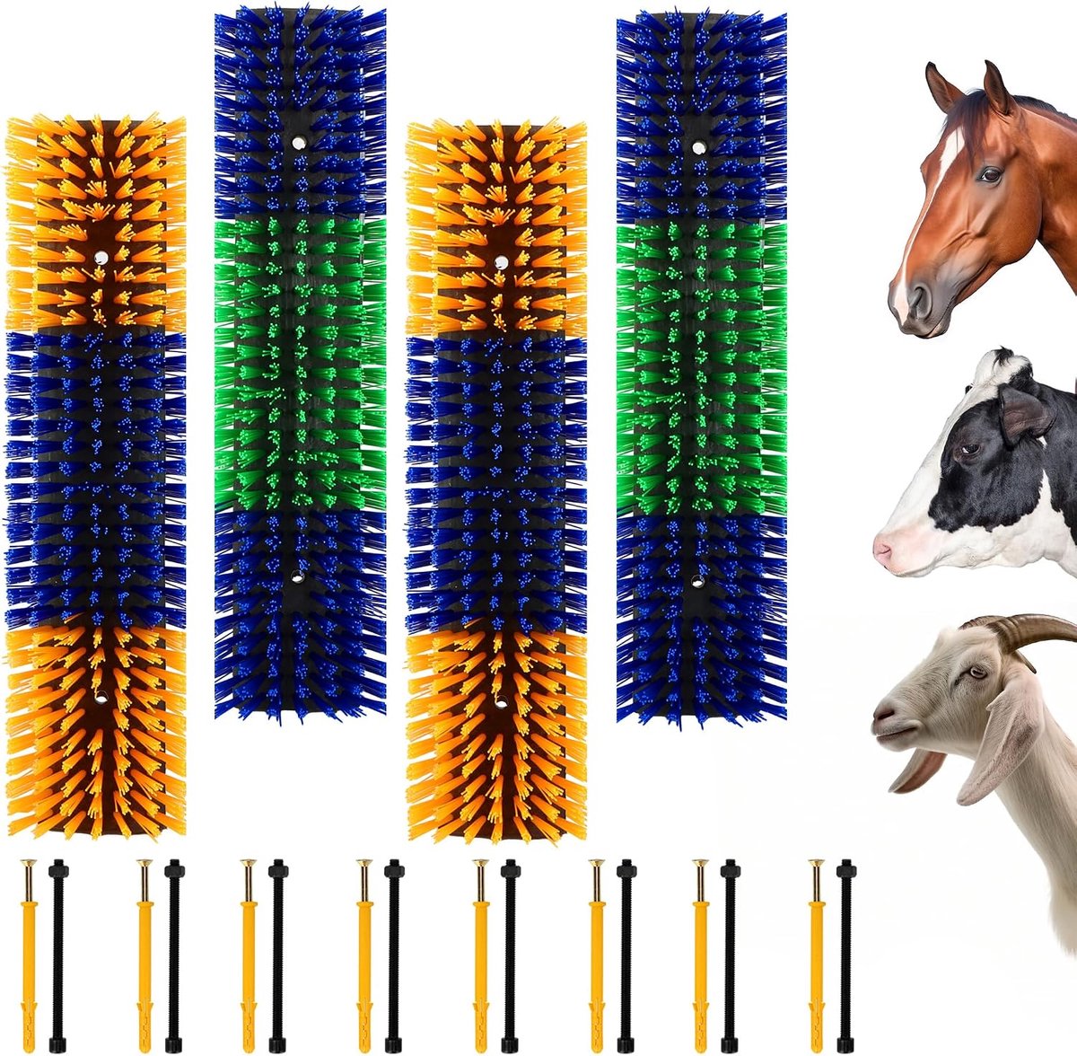 Borstelset, dieren-rugkrabborstel, krasborstel voor boerderijdieren, halfronde krabborstel voor runderen, schapen, paarden, 16 schroeven