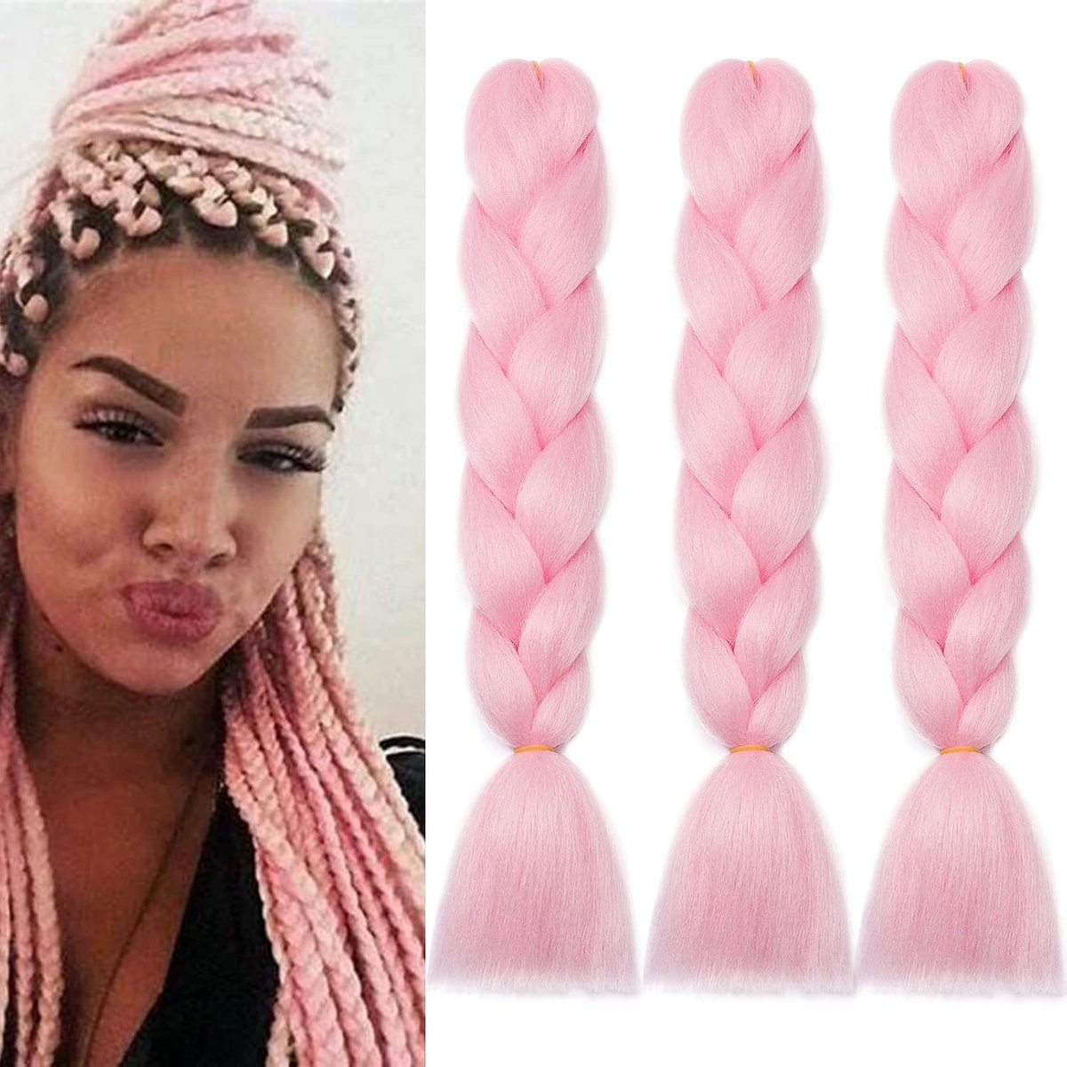 60cm vlechten extensions jumbo vlechten kunsthaar 3 bundels synthetisch crochet hair vlechtenhaar afro box braiding (roze)
